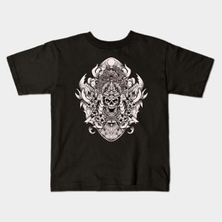 Samurai skull with sakura flower Kids T-Shirt